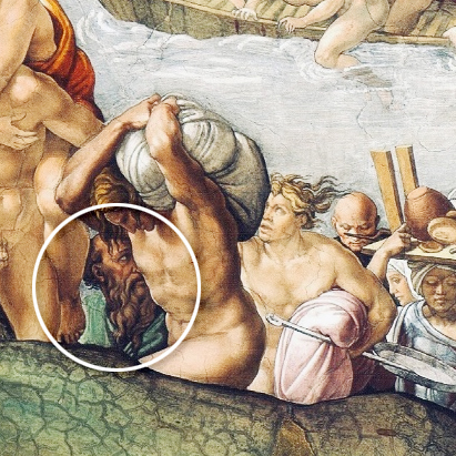 원 안에 Michelangelo로 추정되는 인물